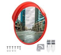 Wiltec Miroir routier 30 cm convexe avec capot de protection orange, rond avec champ de vision de 130°, pour sorties, matériel de montage inclus