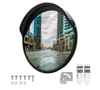 Wiltec Miroir routier 45 cm convexe avec capot de protection noir rond, avec champ de vision de 130°, pour sorties, matériel de montage inclus