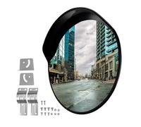 Wiltec Miroir routier 75 cm convexe avec capot de protection noir rond, avec champ de vision de 160°, pour sorties, matériel de montage inclus