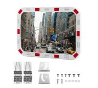 Wiltec Miroir routier convexe de circulation 50 x 70 cm Champ de vision de 130°-130° Bandes réfléchissantes Blanc-rouge Sécurité routière Outdoor Indoor Polycarbonate solide Surveillance Rue Magasin