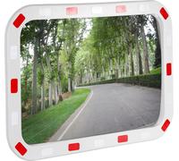Wiltec Miroir routier convexe de circulation 50 x 70 cm Champ de vision de 130°-160° Bandes réfléchissantes Blanc-rouge Sécurité routière Outdoor Indoor Polycarbonate solide Surveillance Rue Magasin