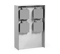 Wiltec Multiprise de jardin quadruple - 4 prises - 147 x 70 x 230 mm - Forme carrée - en Acier inox - Borne à utilisation extérieure IP44 Outdoor - Couleur grise