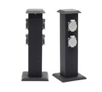 Wiltec Multiprise de jardin quadruple - 4 prises - 155 x 155 x 405 mm - Design colonne d’énergie - en Acier - Utilisation extérieure IP44 Outdoor