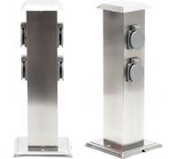 Wiltec Multiprise de jardin quadruple – 4 prises – 155 x 155 x 405 mm – Design colonne d’énergie – en Acier affiné inox – Utilisation extérieure IP44 Outdoor