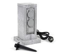 Wiltec Multiprise de jardin quadruple - 4 prises - 194 x 194 x 295 mm - Design colonne granit - en PP - avec Câble 1,5 m et Piquet - Utilisation extérieure IP44 Outdoor