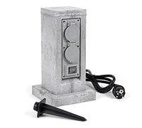 Wiltec Multiprise de jardin quadruple - 4 prises - 194 x 194 x 295 mm - Design colonne granit - en PP - avec Câble 1,5 m et 2 Interrupteurs - Utilisation extérieure IP44 Outdoor