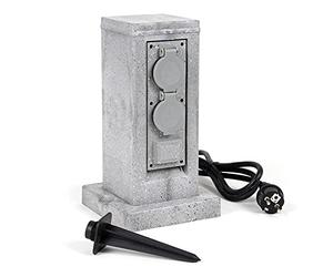 Wiltec Multiprise de jardin quadruple - 4 prises - 194 x 194 x 295 mm - Design colonne granit - en PP - avec Câble 1,5 m et Piquet - Utilisation extérieure IP44 Outdoor