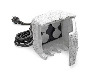 Wiltec Multiprise de jardin quadruple - 4 prises - 200 x 200 x 210 mm - Design pierre - en Résine synthétique - avec Câble 5 m - Utilisation extérieure IP44 Outdoor
