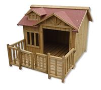 Wiltec Niche de Chien Maison de Luxe XL - Couleur Marron - 935 x 1050 x 775 mm - en Bois de Sapin - avec Toit bitumé et véranda - pour Balcon Jardin Terrasse