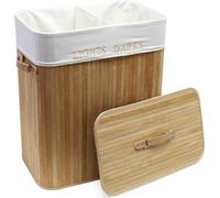 Wiltec Panier à linge Pliable Bambou clair 150L Sac en lin Corbeille Bac à linge Panier de rangement Jouets Accessoires Salle de Bains