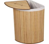 Wiltec Panier à linge Pliable Bambou clair 57L Sac en lin Corbeille Rectangulaire Couvercle Bac à linge Panier Rangement Jouets Accessoire Salle de Bains