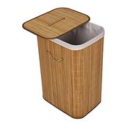 Wiltec Panier à linge Pliable Bambou clair 72L Sac en lin Corbeille Rectangulaire Couvercle Bac à linge Panier Rangement Jouets Accessoire Salle de Bains