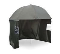 WilTec Parapluie de pêche avec Auvent 250cm Paroi latérale 2 Fenêtre Parasol Abri vent & pluie Pare-soleil