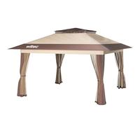 Wiltec Pavillon de réception Pliante - 4 x 4 x 2,87 m - Couleur Beige - avec Protection Anti-moustiques Sac et Roues - Tente Tonnelle de Jardin Fête Camping