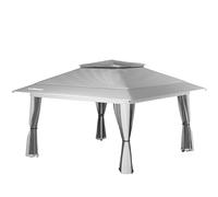 Wiltec Pavillon de réception Pliante - 4 x 4 x 2,87 m - Couleur Gris Clair - avec Protection Anti-moustiques Sac et Roues - Tente Tonnelle de Jardin Fête Camping