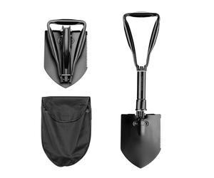 Wiltec Pelle Pliante 58 x 15 cm en Acier, bêche Pliable de Survie multifonctionnelle avec Hache et scie