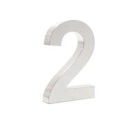 Wiltec Plaque Numéro Maison Chiffre "2" 3D, 135 x 30 x 200 mm, Acier inoxydable, Résistant aux intempéries, Matériel fixation inclus