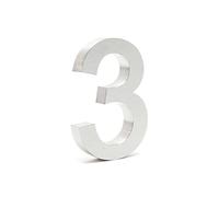 Wiltec Plaque Numéro Maison Chiffre "3" 3D, 130 x 30 x 200 mm, Acier inoxydable, Résistant aux intempéries, Matériel fixation inclus