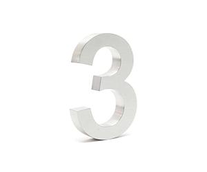 Wiltec Plaque Numéro Maison Chiffre "3" 3D, 130 x 30 x 200 mm, Acier inoxydable, Résistant aux intempéries, Matériel fixation inclus
