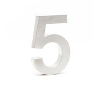 Wiltec Plaque Numéro Maison Chiffre ""5"" 3D, 130 x 30 x 200 mm, Acier inoxydable, Résistant aux intempéries, Matériel fixation inclus