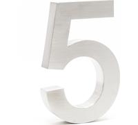 Wiltec Plaque Numéro Maison Chiffre "5" 3D, 130 x 30 x 200 mm, Acier inoxydable, Résistant aux intempéries, Matériel fixation inclus