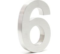 Wiltec Plaque Numéro Maison Chiffre "6" 3D, 130 x 30 x 200 mm, Acier inoxydable, Résistant aux intempéries, Matériel fixation inclus