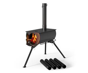 Wiltec Poêle pour tente de camping - 540 x 810 x 2387 mm - Acier doux - Poêle à bois portable et démontable pour randonnée, déplacement, aventures, chauffage