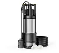 Wiltec Pompe à eau immergée 1200 W - 6000 l/h - Refoulement max. 40 m, profondeur max. 7 m - Détecteur anti-marche à sec, Interrupteur à flotteur, Thermorégulateur - Pompe submersible