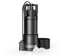 Wiltec Pompe à eau immergée 1200 W - 6000 l/h - Refoulement max. 40 m, profondeur max. 7 m - Détecteur anti-marche à sec, Interrupte