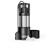 Wiltec Pompe à eau immergée 1200 W - 6000 l/h - Refoulement max. 40 m, profondeur max. 7 m - Détecteur anti-marche à sec, Interrupte