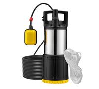 Wiltec Pompe à eau immergée 1200 W - 6000 l/h - Refoulement max. 40 m, profondeur max. 7 m - en PPO et acier - avec Interrupteur à flotteur, Thermorégulateur - Pompe submersible Eau propre