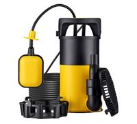 Wiltec Pompe à eau immergée 3 en 1 à aspiration plate 1100 W - Jusqu’à 1 mm - 18000 l/h - Refoulement max. 9,5 m, profondeur max. 7 m - Interrupteur à flotteur, Thermorégulateur - Pompe submersible