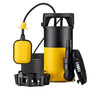 Wiltec Pompe à eau immergée 3 en 1 à aspiration plate 400 W - Jusqu’à 1 mm - 8000 l/h - Refoulement max. 5 m, profondeur max. 7 m - Interrupteur à flotteur, Thermorégulateur - Pompe submersible