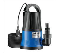 Wiltec Pompe à eau immergée à aspiration plate 400 W - Jusqu’à 1 mm - 6000 l/h - Refoulement max. 7 m, profondeur max. 7 m - Capteur