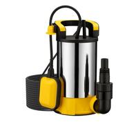 Wiltec Pompe à eau immergée à aspiration plate 400 W - Jusqu’à 1 mm - 8000 l/h - Acier inox - Refoulement max. 5 m, profondeur max. 7 m - Interrupteur à flotteur - Pompe submersible Eau propre