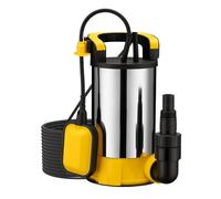 Wiltec Pompe à eau immergée à aspiration plate 400 W - Jusqu’à 1 mm - 8000 l/h - Acier inox - Refoulement max. 5 m, profondeur max. 7 m - Interrupteur à flotteur - Pompe submersible Eau propre