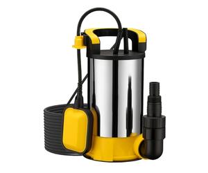 Wiltec Pompe à eau immergée à aspiration plate 900 W - Jusqu’à 1 mm - 17000 l/h - Acier inox - Refoulement max. 9 m, profondeur max. 7 m - Interrupteur à flotteur - Pompe submersible Eau propre