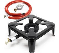Wiltec Réchaud à gaz outdoor, 560 x 410 x 165 mm, avec tuyau et pressotat 28 mbar IT, cuisinière en acier 450 g/h 7 kW, camping loisir excursion randonnée, usage propane/butane
