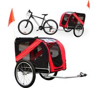 Wiltec Remorque de vélo pour chien, 2200 x 700 x 780 mm, Rouge noir, capacité 40 kg, Poussette à attelage embrayage rotatif de sécurité, Moustiquaire, tissu Anti-pluie