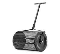 Wiltec Rouleau Épandeur Compost 1100 x 640 x 400 mm Noir Acier Revêtu par poudre 75L Poignée en T Rouleau en treillis Mousse Terreau Sable Engrais Semence Pelouse Gazon Entretien de Gazon