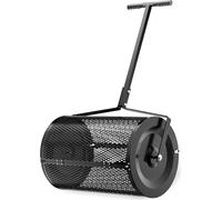 Wiltec Rouleau Épandeur Compost 1100 x 640 x 400 mm Noir Acier Revêtu par poudre 75L Poignée en T Rouleau en treillis Mousse Terreau Sable Engrais Semence Pelouse Gazon Entretien de Gazon