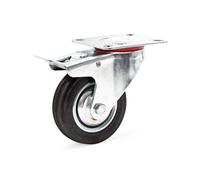 Wiltec Roulette pivotante Blocage double – Ø 100 mm – Capacité 70 kg – en Caoutchouc – Roue avec Frein et Plaque de montage – Transport Appareil Accessoire Meuble – Usage silencieux sans trace