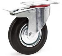 Wiltec Roulette pivotante Blocage double – Ø 125 mm – Capacité 100 kg – en Caoutchouc – Roue avec Frein et Plaque de montage – Transport Appareil Accessoire Meuble – Usage silencieux sans trace