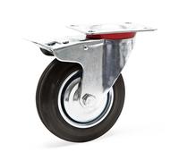 Wiltec Roulette pivotante Blocage double – Ø 160 mm – Capacité 130 kg – en Caoutchouc – Roue avec Frein et Plaque de montage – Transport Appareil Accessoire Meuble – Usage silencieux sans trace