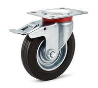 Wiltec Roulette pivotante Blocage double - Ø 160 mm - Capacité 130 kg - en Caoutchouc - Roue avec Frein et Plaque de montage - Transport Appareil Accessoire Meuble - Usage silencieux sans trace