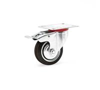 Wiltec Roulette pivotante Blocage double - Ø 75 mm - Capacité 50 kg - en Caoutchouc - Roue avec Frein et Plaque de montage - Transport Appareil Accessoire Meuble - Usage silencieux sans trace