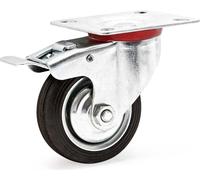 Wiltec Roulette pivotante Blocage double – Ø 75 mm – Capacité 50 kg – en Caoutchouc – Roue avec Frein et Plaque de montage – Transport Appareil Accessoire Meuble – Usage silencieux sans trace