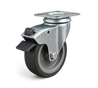 Wiltec Roulette pivotante en caoutchouc - Ø 125 mm - Capacité de charge 100 kg - Roue avec Frein et Plaque de montage - Transport Appareil Accessoire Meuble - Usage silencieux sans trace