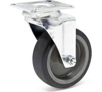 Wiltec Roulette pivotante en caoutchouc – Ø 100 mm – Capacité de charge 80 kg – Roue sans Frein, avec Plaque de montage – Transport Appareil Accessoire Meuble – Usage silencieux sans trace