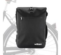 Wiltec Sacoche sac à dos étanche pour porte-bagages noire - capacité de 25 L - en 600D TPU - avec compartiment pour ordinateur portable - pour vélos et vélos électriques - Sac de bicyclette - Cyclisme